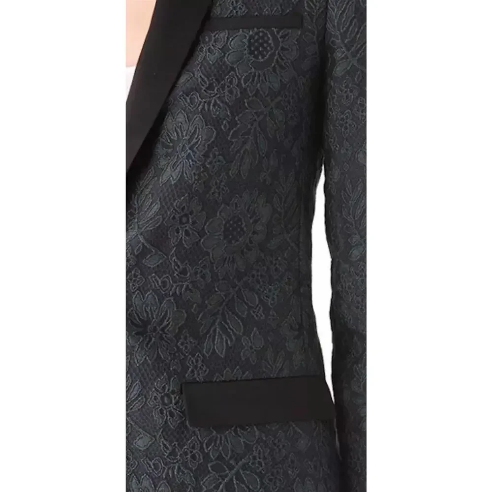 Elizabeth and James‎ Blazer Sz 0 Small Jacket Emerald Green Jacquard Glam Luxury